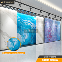 Présentoir moderne YEK'S en acier de haute qualité pour carreaux de sol, avec plateaux coulissants horizontaux pour dalles céramiques en showroom