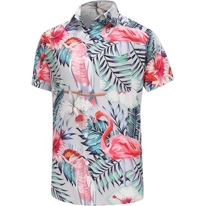<b>Men's</b> <b>Funky</b> Hawaiian Stand Collar <b>Shirt</b> Custom Logo Print Breathable Tropical Vacation Palm Beach Summer ODM Supply - Product Image 3