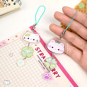 Spot Cute Four-Leaf Clover Cat Key Chain Pendant Plastic Acrylic Cartoon Schoolbag Accessory Small Gift for Girls Wholesale - Product Image 2