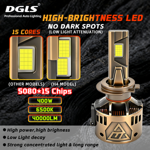 DGLS D40 400W 40000LM Phare <span class=keywords><strong>LED</strong></span> super lumineux 5080 Puce CSP 15 cœurs 6500K <span class=keywords><strong>Ampoule</strong></span> de voiture <span class=keywords><strong>compatible</strong></span> avec H4 H7 H11 9005 H1 H3 H7 - Product Image 2