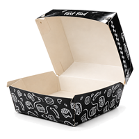 Boîte à hamburger pliable en carton avec impression personnalisée noire pour la restauration à emporter et la vente en gros