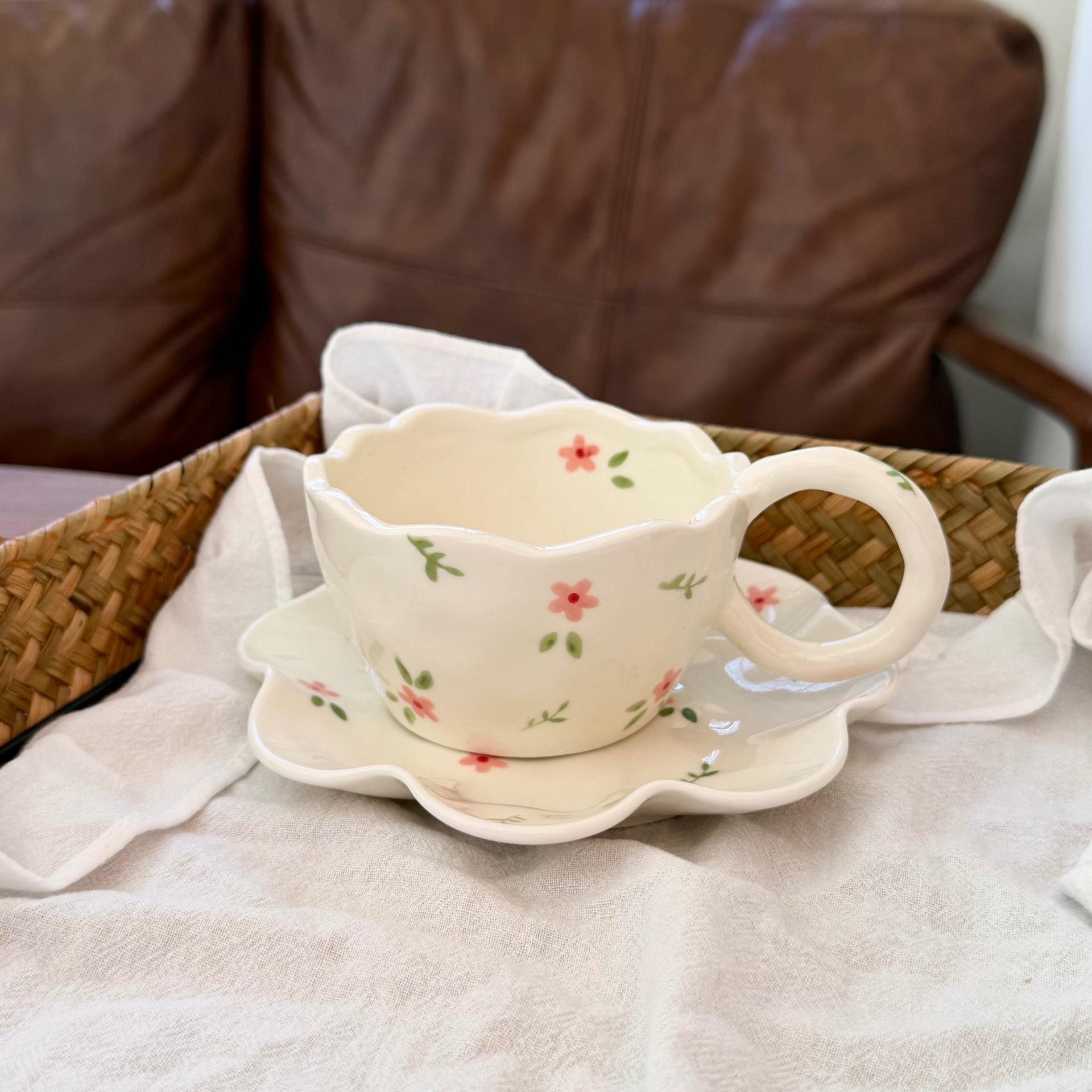 Pink floral cup 250ml+plate 15cm