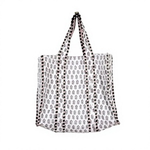 Quilted Reversible Large Solid Hand-Printed Eco-Friendly Boho Style Women's Sustainable Sturdy Open Shoulder Grocery Tote <b>Bag</b> - Product Image 1