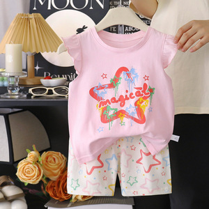 เสื้อกั๊กเด็กผ้าฝ้าย ชุดเสื้อแขนระบายลายการ์ตูนสำหรับ<span class=keywords><strong>เด็ก</strong></span>หญิงและเด็กชาย ชุดฤดูร้อนสไตล์เกาหลีแบบสองชิ้น ขายส่ง - Product Image 2