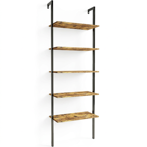 Étagère murale industrielle à 5 niveaux en bois, bibliothèque de 70,8 pouces, mobilier moderne pour la maison et le bureau - Product Image 1