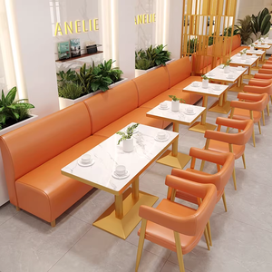 Ensemble de table et de chaises de restaurant en bois, mousse haute densité, durable, <span class=keywords><strong>rose</strong></span>, pour boutique de gâteaux, mobilier commercial, table à manger, stand, lait, bubble tea - Product Image 5