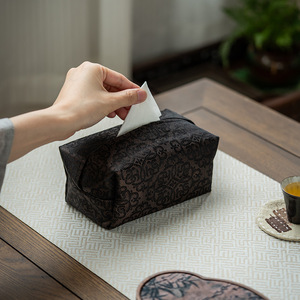 Boîte à mouchoirs en tissu de style chinois, coton et lin, accessoire pour cérémonie du thé, utilisation en chambre ou en voiture - Product Image 4