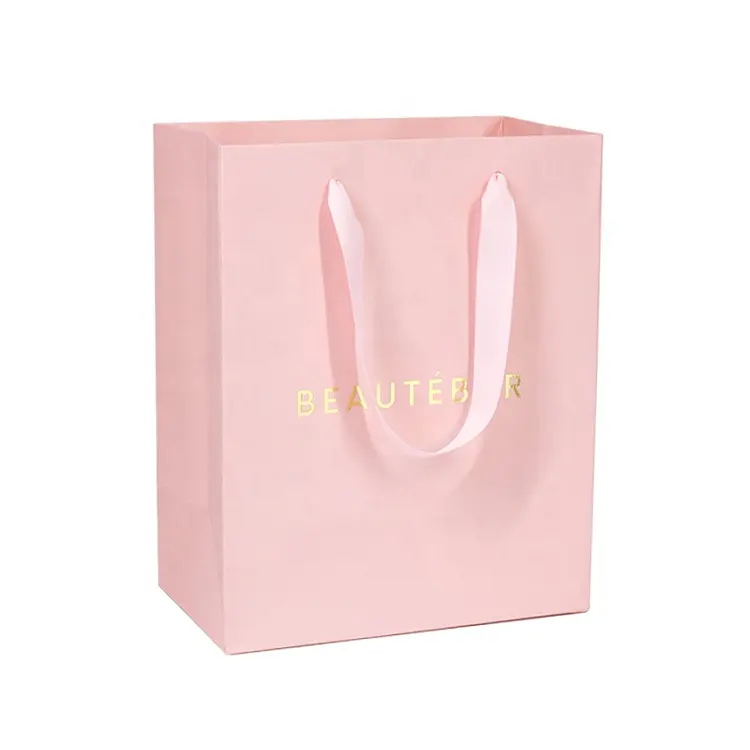 Pink Boutique gold foil stamping paper bag with your own logo