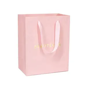 Sacchetto di carta per la spesa con stampa in lamina d'oro rosa Boutique con manici sacchetto di carta con il tuo Logo