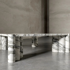 Eco Friendly Arabescato bianco marmo quadrato tavolino da caffè levigato finitura naturale mobili sostenibili - Product Image 3
