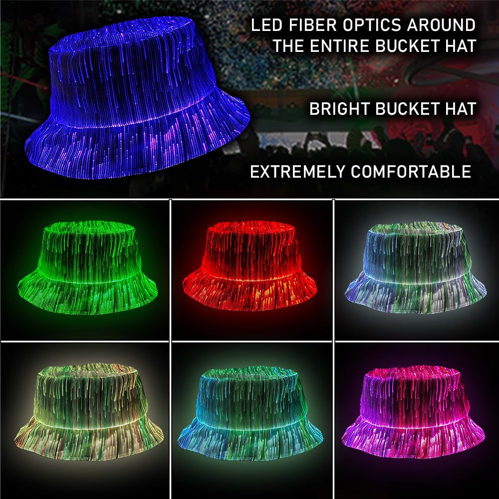 Multicolor LED Cyberpunk Bucket Hat - Light Up Party Cap for