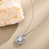 Nouveau collier pendentif en argent sterling 925, design géométrique octogonal rectangulaire, zircon plaqué rhodium, bijoux pour femmes, vente en gros