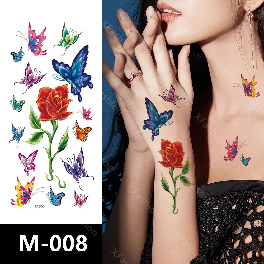 Tatuagem temporária de flores adesivos rosas borboletas multi-colorido estilo misto arte corporal tatuagens temporárias para mulheres meninas ou crianças