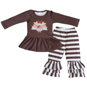 新しいデザインホット製品卸売ODM OEM子供トルコ服幼児赤ちゃん女の子ブルーベルセット子供感謝祭衣装