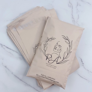 Sacs d'expédition personnalisés en polyéthylène couleur pêche avec impression d'art ligné noir - Sacs d'expédition étanches pour boutiques et e-commerce - Product Image 5