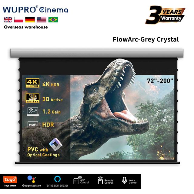 120 inches Wupro Electric Drop Down Projector Screen 16:9 ALR Soft Gray Crystal 4k Projector Screen Pull Down Projection Screen