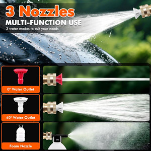 Nettoyeur haute pression portable 21V avec batterie lithium rechargeable, <span class=keywords><strong>tuyau</strong></span> de 5 m et 3 buses pour le nettoyage et l'<span class=keywords><strong>arrosage</strong></span> des voitures, des patios et des jardins - Product Image 2