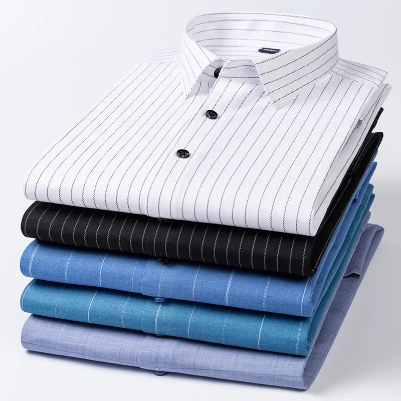 2022 Bamboo Fiber Shirt Elastic Stripe Office Shirt Men's Long Sleeve Dress Shirts Satin Fabric Long Sleve Vintage Pattern Men