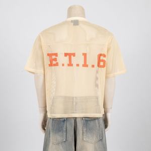 เสื้อยืดผู้ชายพิมพ์ลายกีฬาแขนสั้นสำหรับยิมเสื้อฟุตบอลทรงตาข่ายทรงบ็อกซี่ฟิตเนสดีไซน์แบบกำหนดเอง - Product Image 3