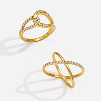 Bague J&D Jewelry en acier inoxydable plaqué or 18 carats, étanche, avec strass en X croisé, pour femme, bijou minimaliste pour soirée, cadeau