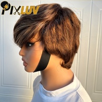 Perruques en gros : Perruques Pixie Cut, Perruques en cheveux humains lisses colorées avec mèches, Perruques sans colle fabriquées à la machine, Perruques en cheveux vietnamiens bruts pour revendeurs