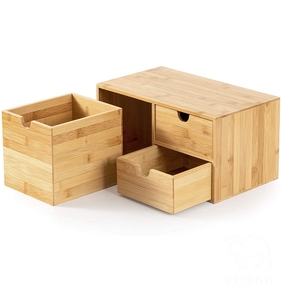 Organisateur de bureau en bambou avec 3 tiroirs Organisateur de fournitures de bureau - Product Image 3
