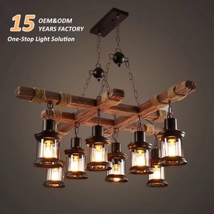 Lampes suspendues en bois LED industrielles rustiques vintage <span class=keywords><strong>pour</strong></span> bar rétro campagnard, <span class=keywords><strong>ancien</strong></span> bateau, <span class=keywords><strong>lustre</strong></span> en bois - Product Image 1