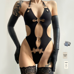 Nueva Lencería Erótica para Mujeres <span class=keywords><strong>Maduras</strong></span>, Body Negro sin Espalda <span class=keywords><strong>con</strong></span> Anillo Metálico, Diseño Hueco, Estilo Teddy - Product Image 1