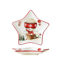 Assiette en céramique en forme d'étoile, motif Noël, ours polaire, montgolfière, peinte à la main, thème village d'hiver, compatible lave-vaisselle, plat de fête