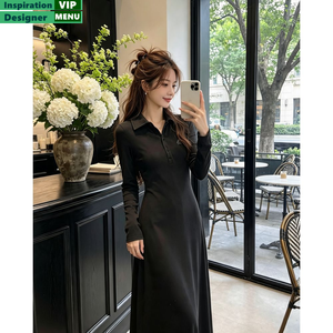 Robe <span class=keywords><strong>T</strong></span>-<span class=keywords><strong>shirt</strong></span> Maxi Casual pour Femmes, Col Polo Noir, Manches Longues, Coupe Ajustée, pour un Usage Quotidien, <span class=keywords><strong>T</strong></span>-shirts pour Femmes - Product Image 6