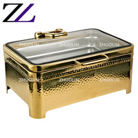 Set Pemanas Makanan Mewah dan Klasik dengan Tutup Kaca Hidrolik, Ditempa Tangan, Bahan Stainless Steel 304 Aman untuk Makanan, Desain Embos Mewah