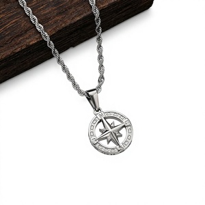 Collana in Acciaio Inossidabile con Ciondolo Bussola Stella Polare Retrò alla Moda per Uomo e Donna, Gioielli in Acciaio al Titanio - Product Image 3