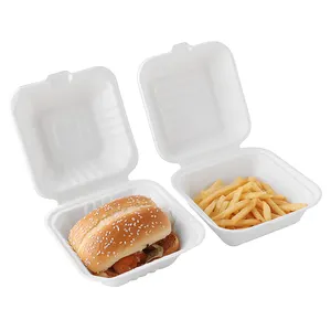 Tùy Chỉnh Mía Bagasse Takeaway Clamshell Hộp Dùng Một Lần Phân Hủy Sinh Học Thức Ăn Nhanh Bao Bì Cho Mcdonald's Kích Thước Burger Box