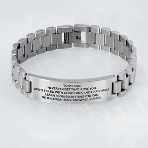 Nouveau bracelet en acier inoxydable noir pour hommes |   Gravures « Ne fais pas des choses stupides » et « À mon fils » - Product Image 6