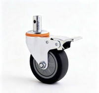 Roue pivotante à tige moyenne en TPR, roue simple avec frein de blocage total, roue de remplacement pour chariot industriel