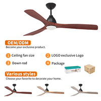 Ventilateur de plafond décoratif électrique de luxe de 52 pouces à faible bruit avec lumière, pales en ABS, ventilateur de plafond avec kit LED intégré de 19W