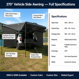 <span class=keywords><strong>Toldo</strong></span> Zentopia de 270 Grados, Independiente, de Aleación de Aluminio, Impermeable, para SUV/4x4, con Protección UV, para Portaequipajes de Techo, Uso en las Cuatro Estaciones - Product Image 2