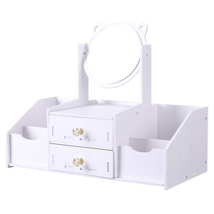 Cosmetic Storage Box With <b>Mirror</b> Desktop Vanity Organizer Rotating Portable For Bedroom Dormitory - Product Image 4