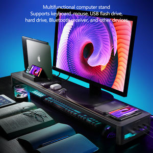 Nouveau support de moniteur universel réglable en hauteur en métal noir, double écran, chargement sans fil, hub de rangement pour clavier, facile à utiliser - Product Image 2