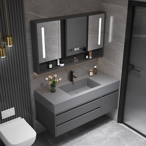 Furniture Modern New Lacquer MDF Cupboard Set 36 Inch Led Cabinet Storage Bathroom Sink Vanity Mirror Wash Basin Hotel - Product Image 4