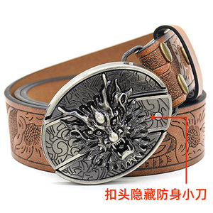 Cinturón de Cuero Genuino para Hombre, Hebilla Plateada con Diseño de Girasol Grabado, Estilo Vintage, Tendencias Individualistas, Duradero - Product Image 3