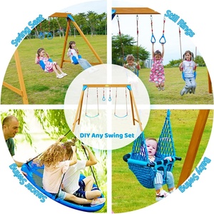 Ensemble de balançoires pour enfants en bois de sapin pour jardin, avec 2 balançoires à sangles et anneaux de trapèze, unisexe, à partir de 2 ans - Product Image 3