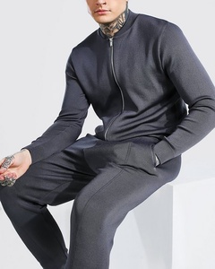 New Custom Design Solid Grey 100% Polyester Sweatsuit Plain Polyester Bulk Gym Jogger and Pants Fitness Full Zipper Tracksuit - Product Image 4