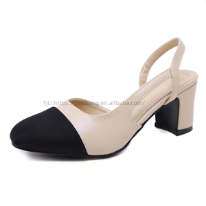 Sandales d'été de haute qualité pour femmes, nouvelle combinaison de couleurs, à bride arrière, bout rond, talon épais, chaussures pour femmes - Product Image 4