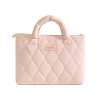 Bolso acolchado para computadora portátil de 13 pulgadas, bolso de mano para computadora a prueba de golpes de fibra de poliéster para mujer, maletín acolchado para computadora portátil con diamantes rosas