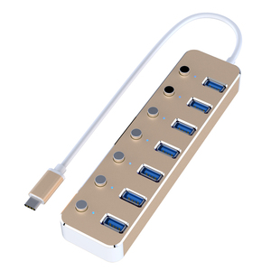USB-C actif à 7 ports à commutation unique en aluminium de haute qualité 3.0 HUB 7 en 1 Extension de transmission de données de type C - Product Image 3