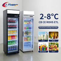 Réfrigérateurs-congélateurs commerciaux 300L à refroidissement direct avec porte vitrée verticale pour la présentation de boissons fraîches en petite boutique