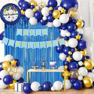 Globos decorativos en arco, azul, blanco, dorado, decoraciones de pared para fiestas de plástico, 1 unidad - Product Image 1