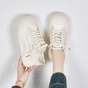 Zapatillas Deportivas de Plataforma con Malla de Encaje Beige para Mujer, Transpirables, Casuales, para Uso Diario y Urbano - Product Image 3