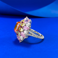 Bague en argent S925 avec pierre précieuse Fanta Orange de 8*10mm, ovale, pavée de cristaux multicolores, pour cocktail et dîner, pour femmes
